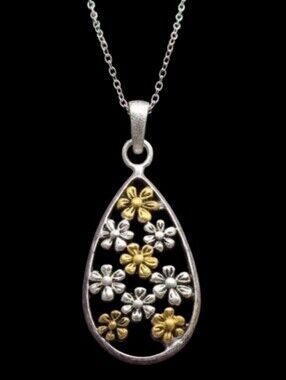 14KY Gold over Sterling Silver Flower Pendant & Chain Necklace 18"